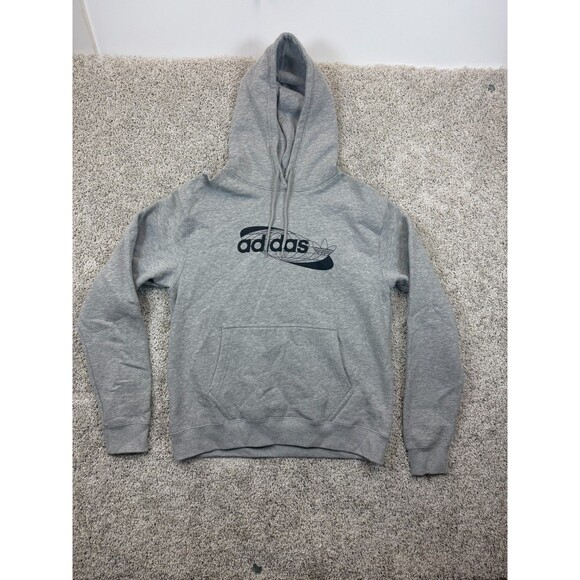 adidas Other - Adidas Originals Hoodie Mens M Gray Black Graphic Logo Pullover Sweatshirt Fleec